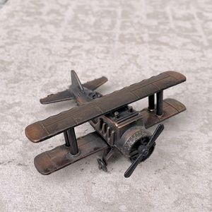 Bronze Biplane Airplane Diecast Pencil Sharpener Office Desktop Home Work Decor
